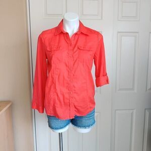 Chico's tomato red button front cotton shirt sz PS